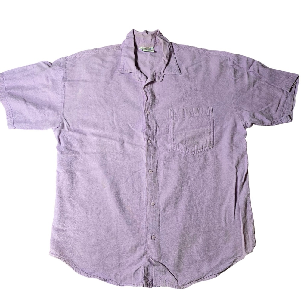 VTG Club West 100% Cotton USA Short Sleeve Lt Purple  Button Up Shirt M‎ pocket